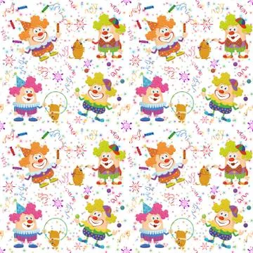 Circus Clowns, Seamless Background Illustrazione stock