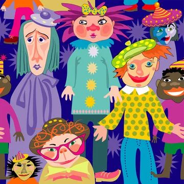 Circus clowns seamless pattern for fabric or wallpaper Stock Illustration