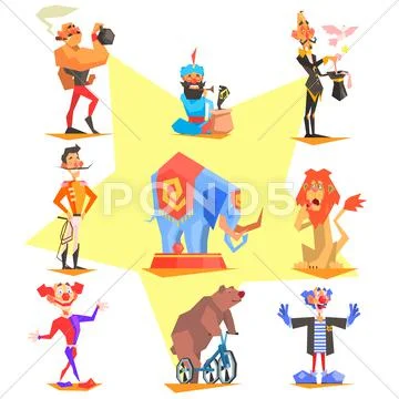 Circus collection with carnival, fun fair, vector icons Stock Illustration