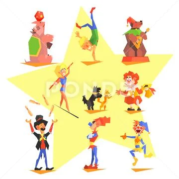 Circus collection with carnival, fun fair, vector icons Stock Illustration