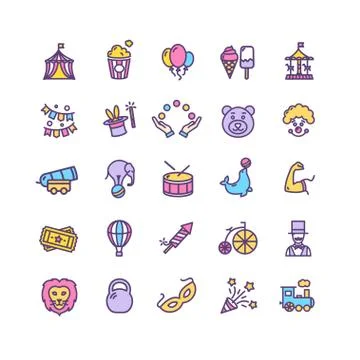 Circus Color Thin Line Icon Set. Vector Stock Illustration