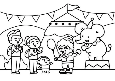 The Circus coloring pages style. Stock Illustration