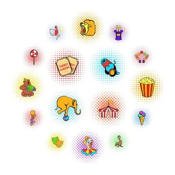 Circus comics icons set Stock-Illustration