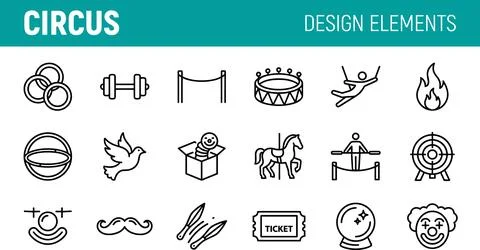 Circus Design Elements Outline Icons Set. イラスト素材