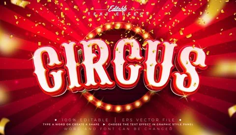 Circus Editable 3D Text Effect Design Vector Graphic Style Effect with Light  Illustrazione stock