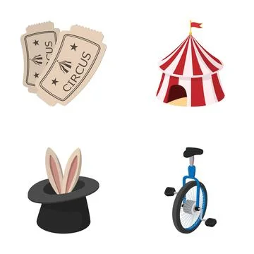 Circus entertainment elements with big top and magic hat Illustrazione stock