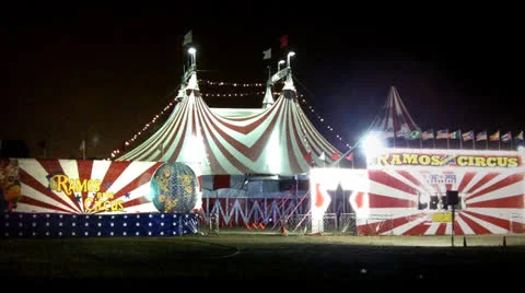Circus Entrance And Tent At Night Stock Footage