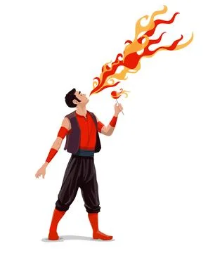 Circus fire eater character or funfair performer Illustrazione stock