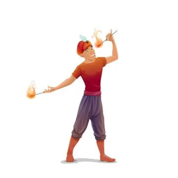 Circus fire eater or fakir vector character Illustrazione stock