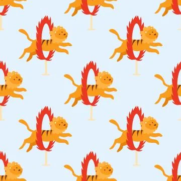 Circus funny performance lion animal vector seamless pattern cheerful zoo Stock Illustration