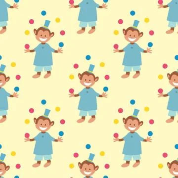 Circus funny performance monkey animal vector seamless pattern cheerful zoo Stock-Illustration