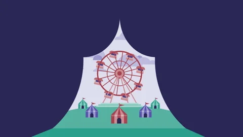 Circus gate silhouette lets see red Ferris wheel rotating Video stock 147989052