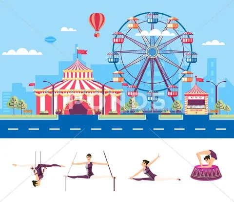 Circus with gymnasts Stock Illustration