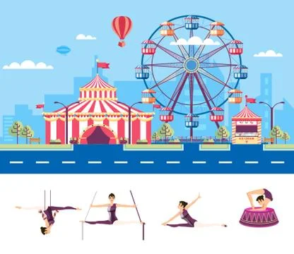 Circus with gymnasts Stock Illustration