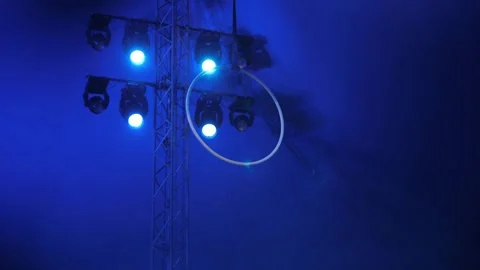 Circus hoop for the performance of aerialists hangs under the dome of the circus Stock Footage 311796894