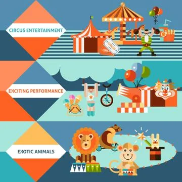 Circus icons flat banner set Stockillustratie