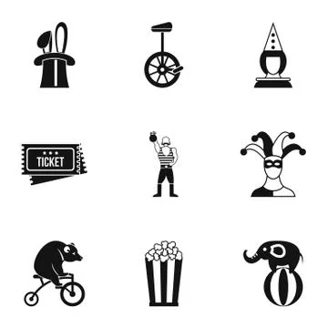 Circus icons set, simple style Illustrazione stock