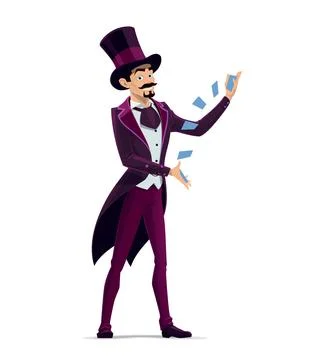 Circus illusionist character performs cards tricks Stock Illustration