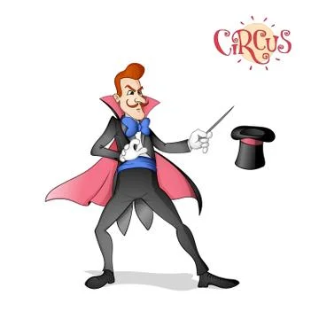 Circus illusionist performance with hat Illustration
