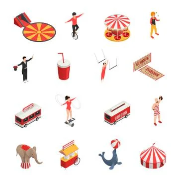 Circus Isometric Icons Set Stock Illustration