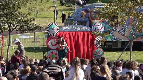 Circus juggling show in the park Stock Footage 100636680