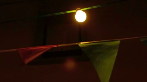 Circus Lights and Flags at Night With Soft Focus Stock Footage 117350750