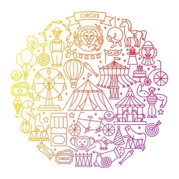 Circus Line Icon Circle Design Stock Illustration