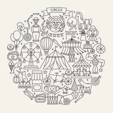 Circus Line Icons Circle Illustrazione stock