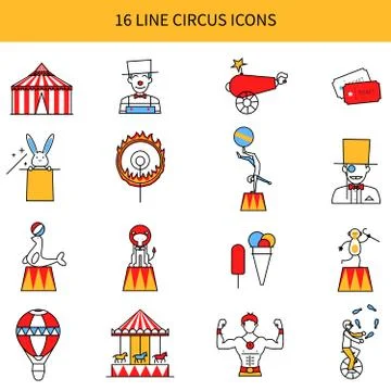 Circus Line Icons Set 스톡 일러스트