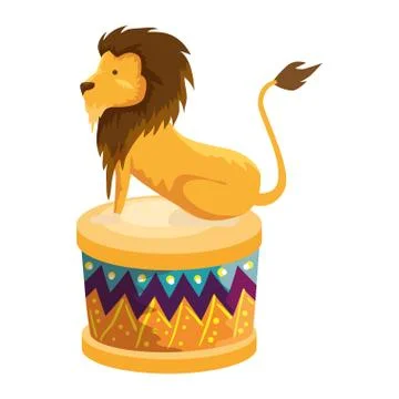 Circus lion domesticated in step Stock Illustration