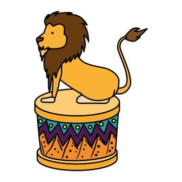Circus lion domesticated in step Stock Illustration