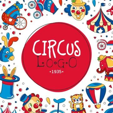 Circus logo template. Circus show banner with carnival objects seamless pattern Stockillustratie