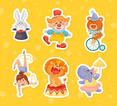 Circus Magic Show Acrobat and Animal Performer Vector Set Stock Illustration