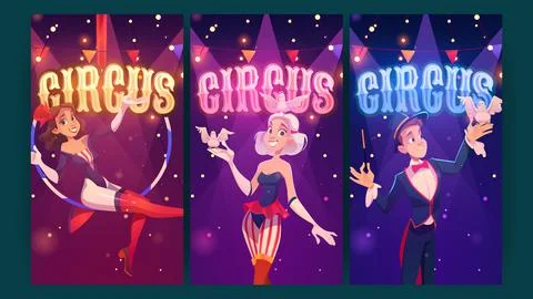 Circus magic show performance cartoon posters Stock Illustration
