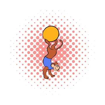 Circus monkey on the ball comics icon Stock Illustration
