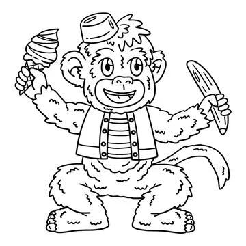 Circus Monkey Isolated Coloring Page for Kids Stock Illustration