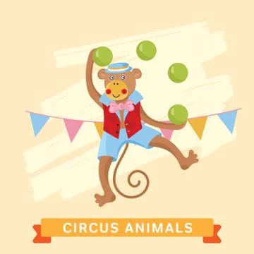 Circus Monkey, vector animal series. Stock Illustration