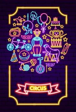 Circus Neon Poster Stock Illustration