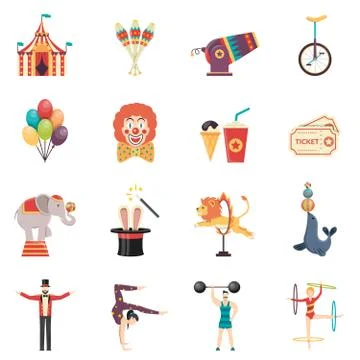 Circus Performance Flat Color Icons Set Illustrazione stock