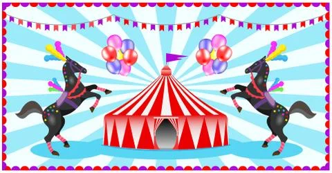 Circus performance with horses Stock Illustration