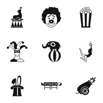 Circus performance icons set, simple style Illustrazione stock