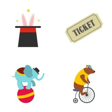 Circus performance icons showing magic, animals, and ticket Stock Illustration