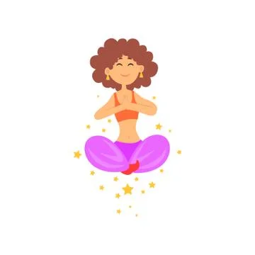 Circus performer showing levitation magic trick. Woman floating in sitting Stock Illustration