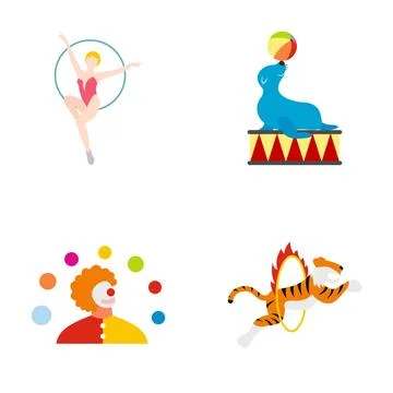Circus performers and trained animals showing various acts 库存插图
