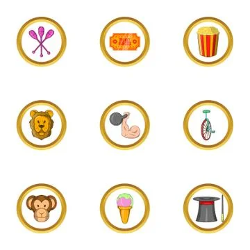 Circus program icon set, cartoon style 스톡 일러스트