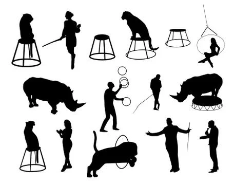 Circus retro elements isolated silhouette set. Vector illustration. 스톡 일러스트