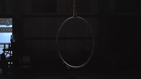 Circus Ring Hanging In Dark Theater Stage. Circo de los Ninos In San Stock Footage 157088356