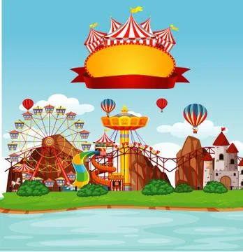 Circus scene with sign template in the sky Ilustración de archivo