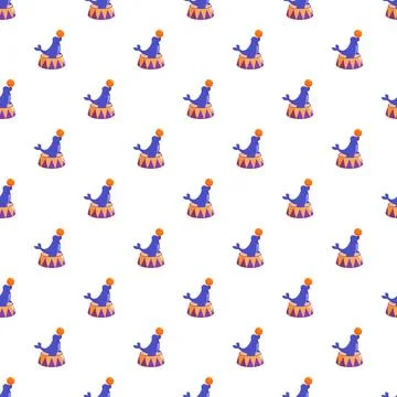 Circus seal balancing orange ball seamless pattern background Stock Illustration