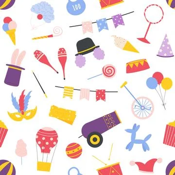 Circus Seamless Pattern with Fun Icons Stock Illustration